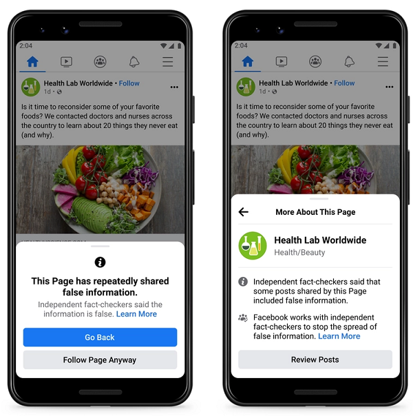 Facebook fact checking notification