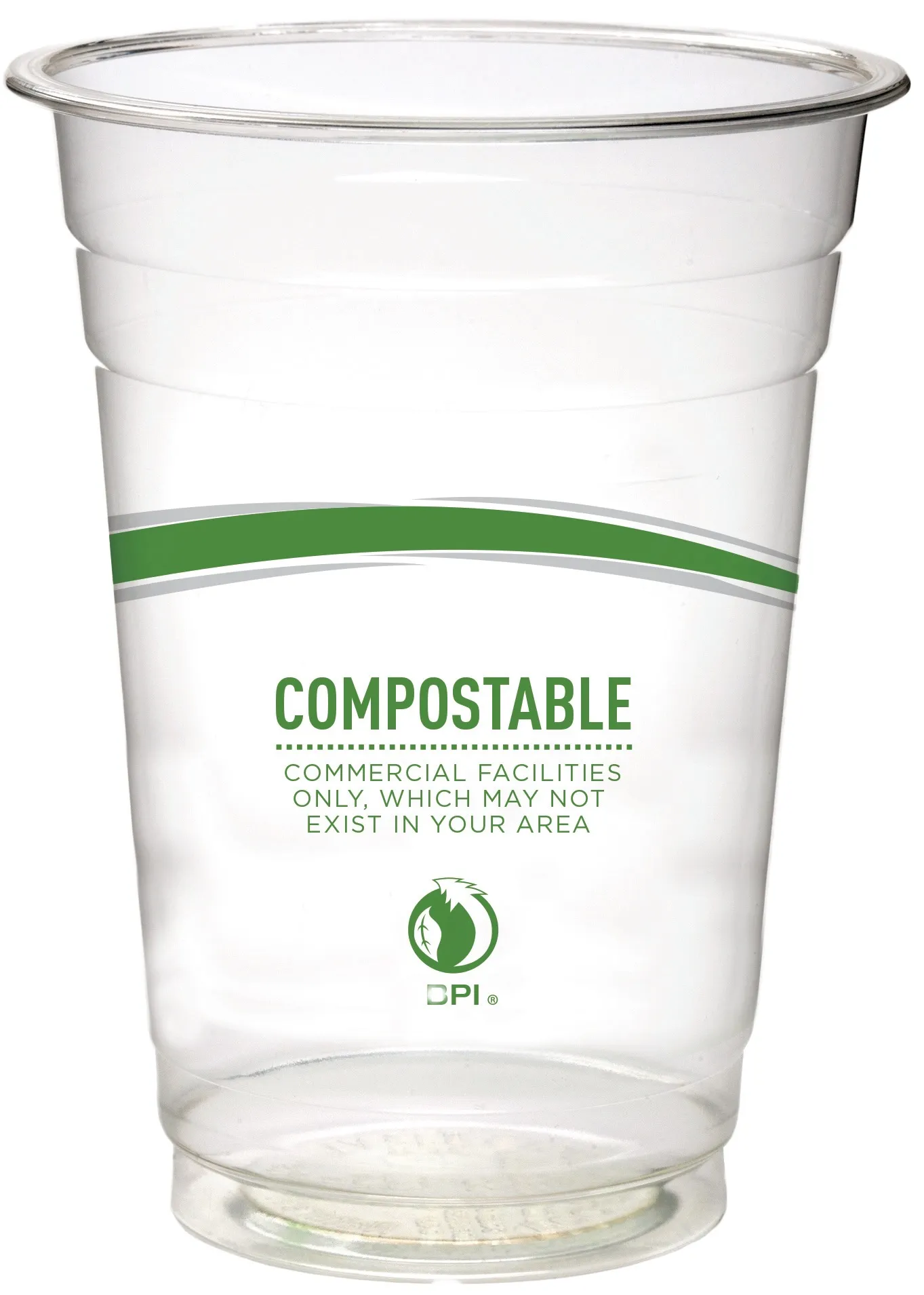 Compostable cup with BPI certification on the front