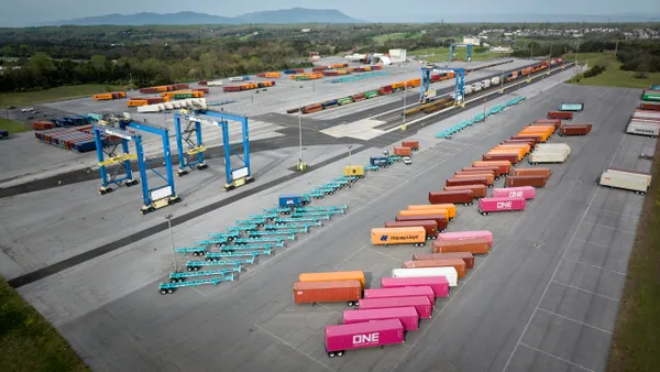 A yard terminal with a display of colorful containers.