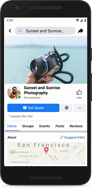 Facebook 'Get Quote' button