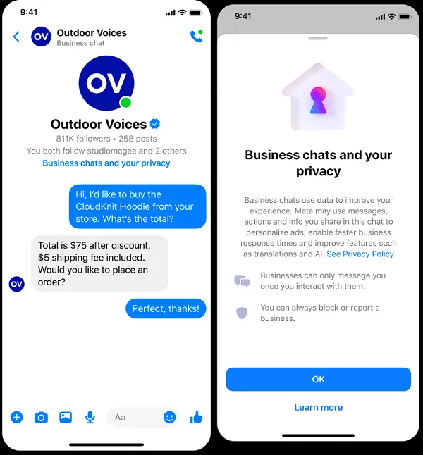 Messenger business chats