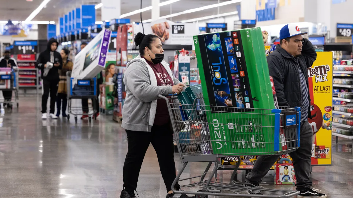 Shoppers wait in line at a major retailer