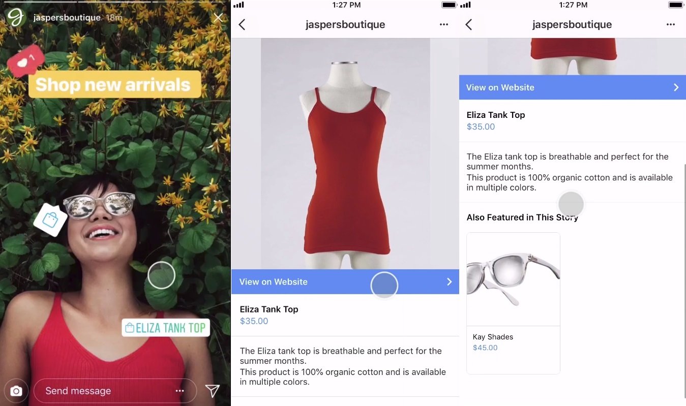 An example of shopping tags in Instagram Stories