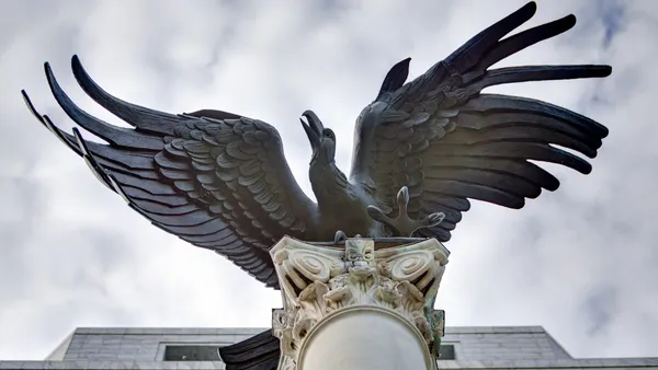 A bronze sculpture of an eagle with a 16-foot wingspan adorns the outside of the Federal Reserve Bank of Atlanta.