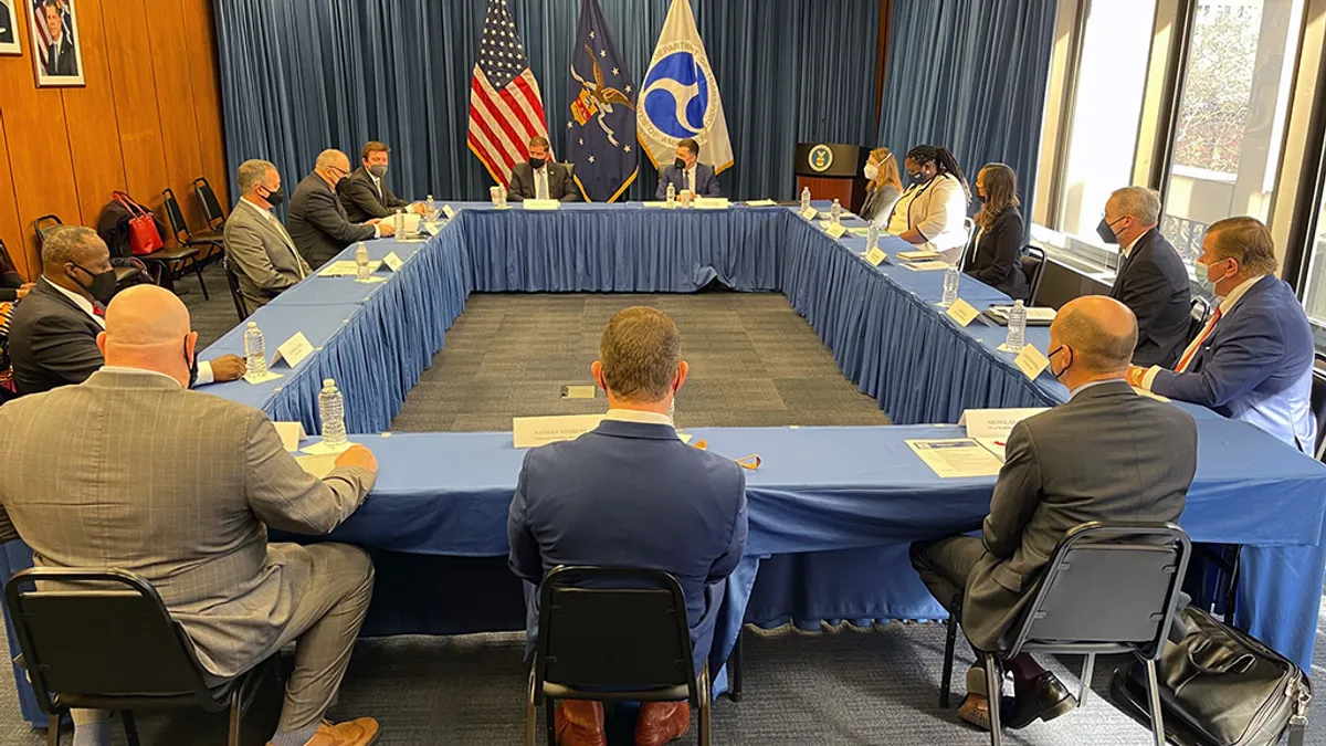 The ATA and other trucking officials attend a signing ceremony regarding apprenticeships at the Labor Department. March 1, 2022.