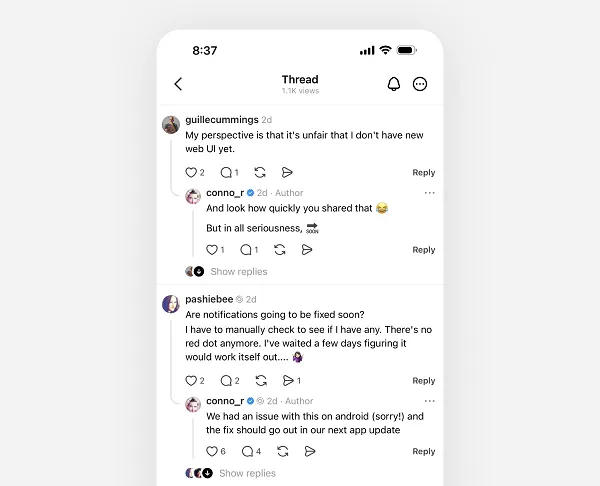 Threads embedded replies