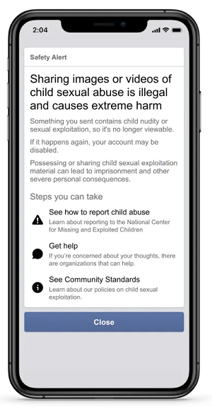 Facebook child exploitation warning