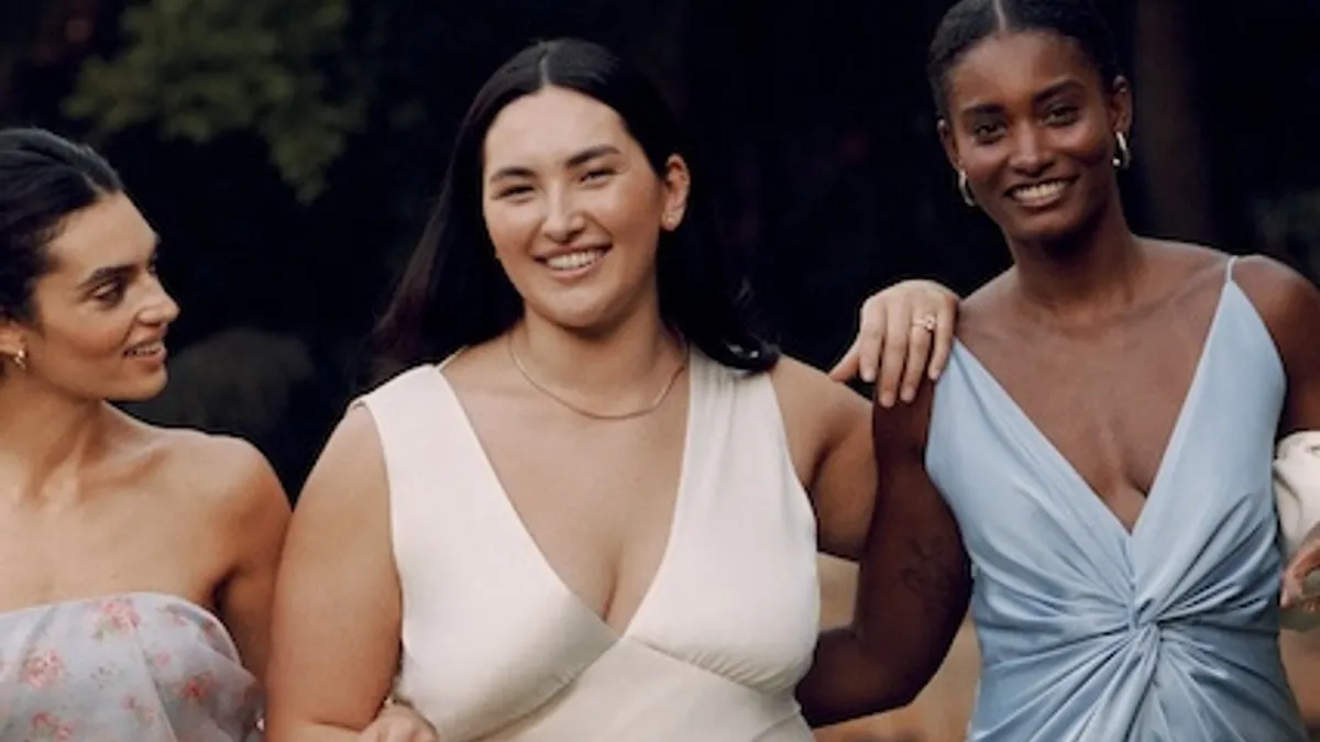 Three models side by side wearing items from the A & F Wedding Shop