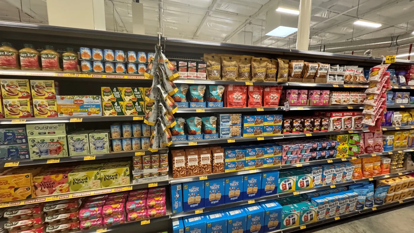 Center store aisle in a grocery store.