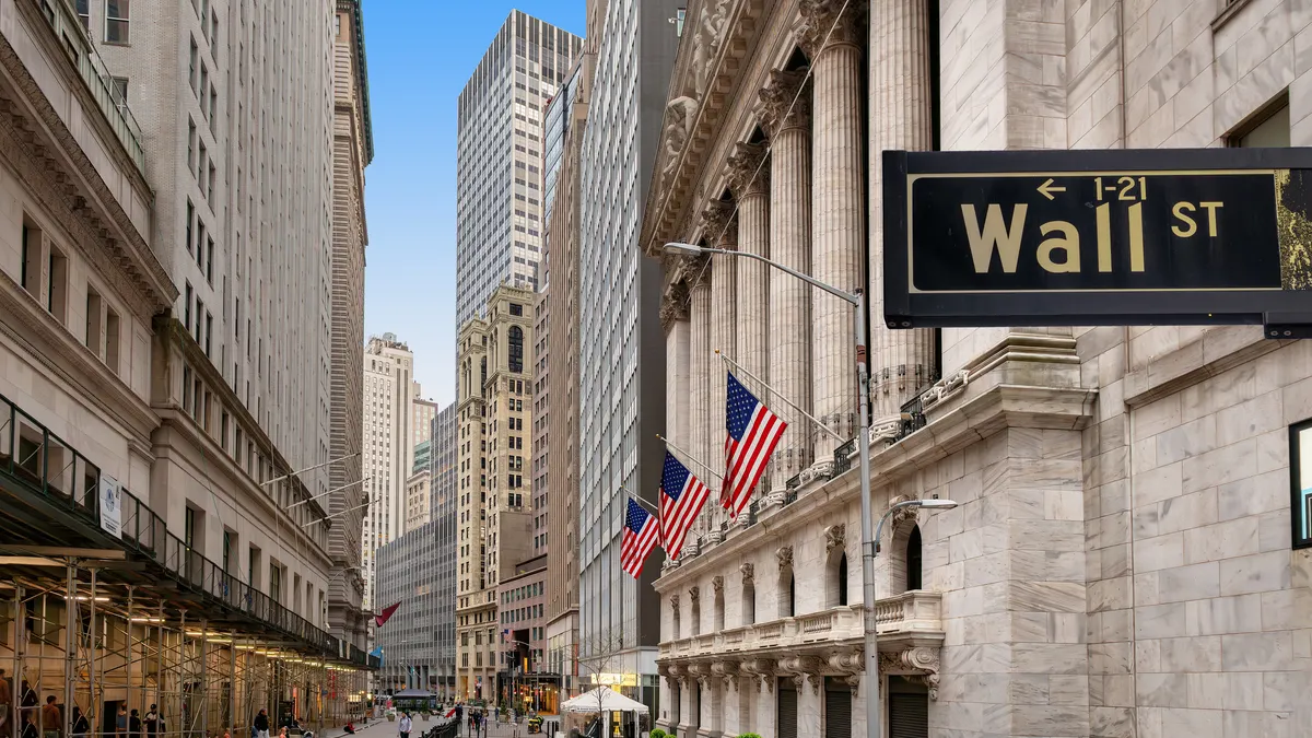 A photo of Wall Street in New York City in 2022.