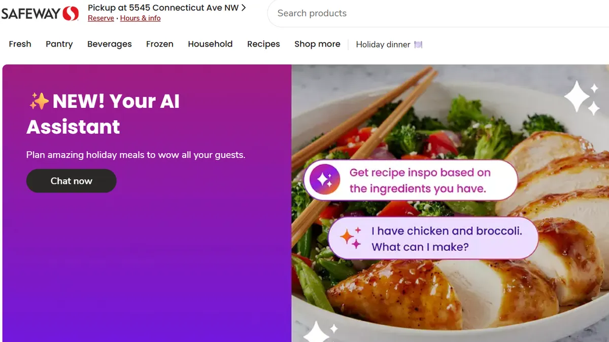 Screenshot of an AI tool on Safeway's website.
