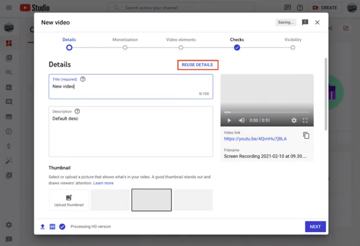 YouTube video upload flow