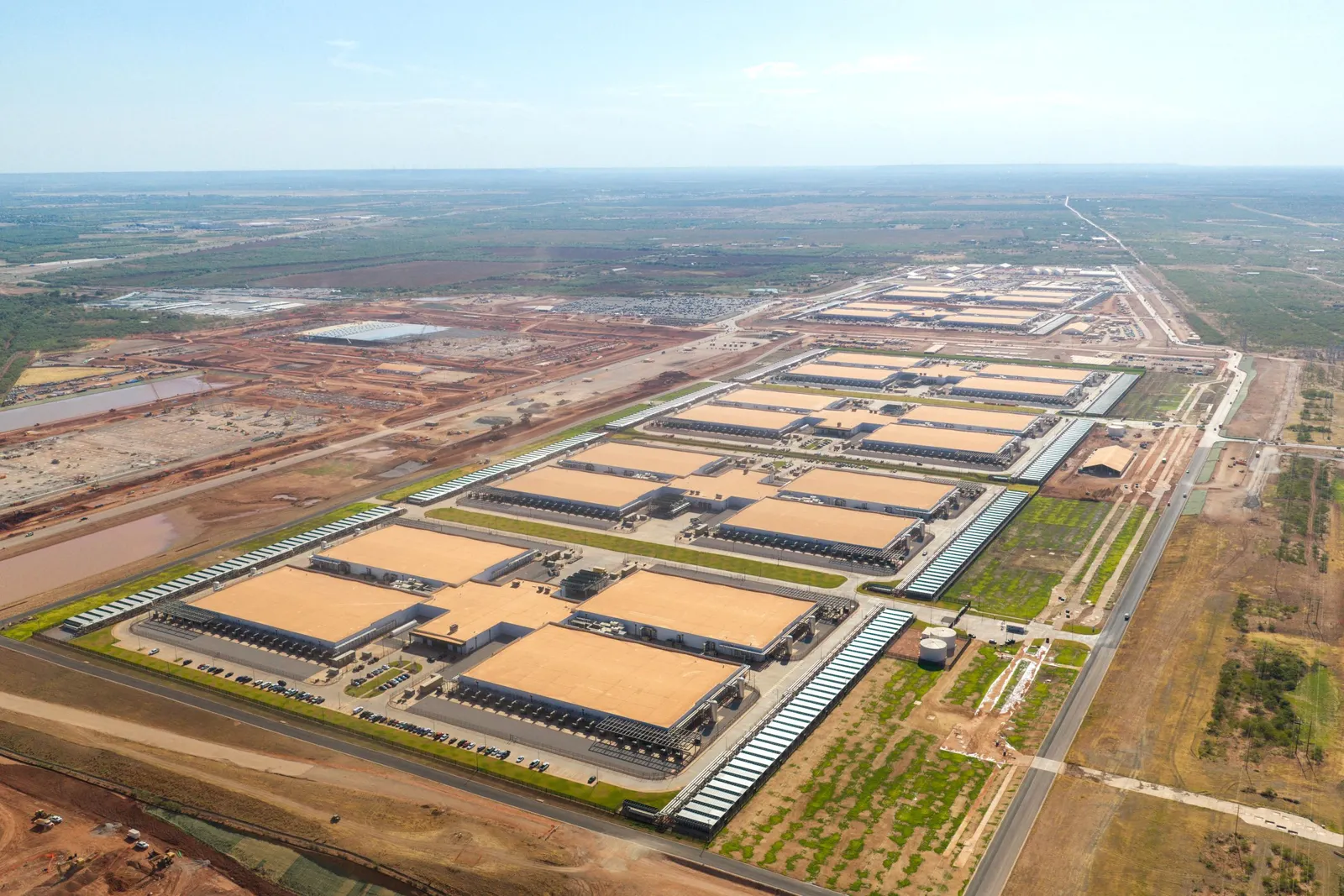 A huge data center under construction seen from above.