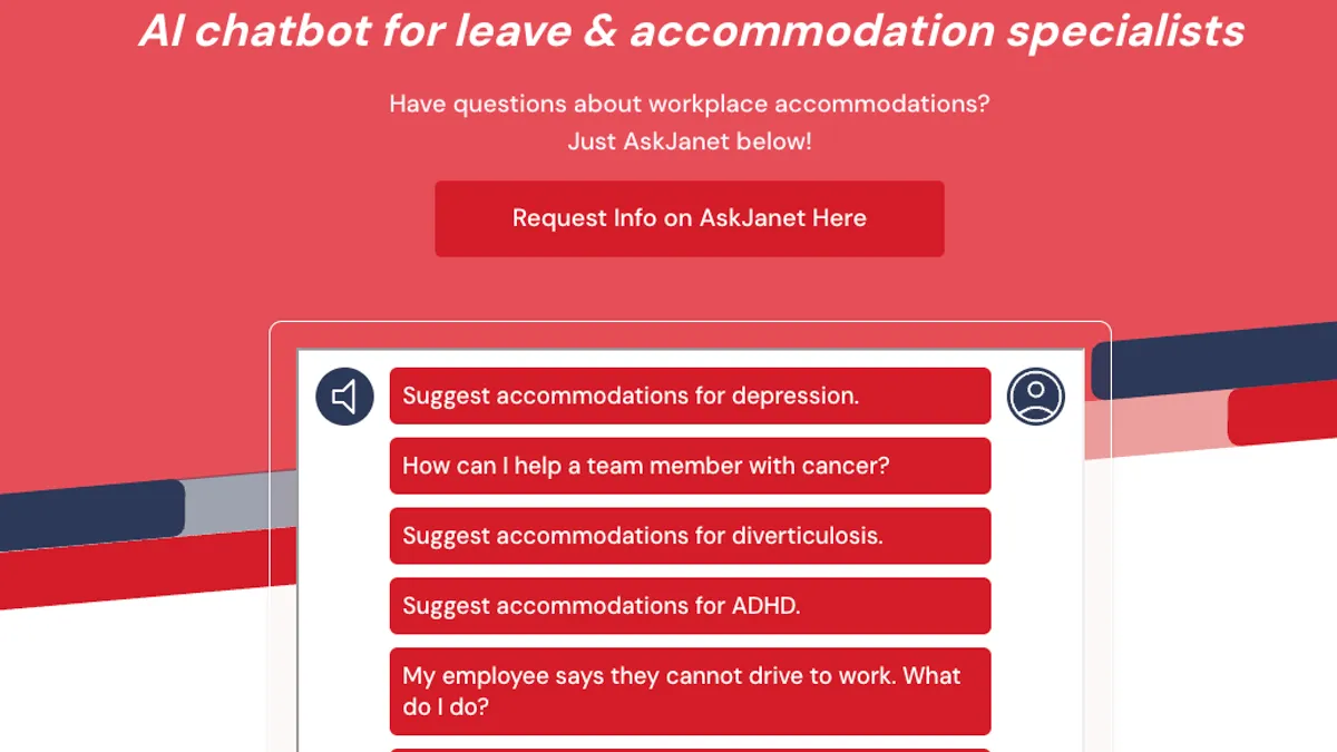 Screenshot of AskJanet chatbot