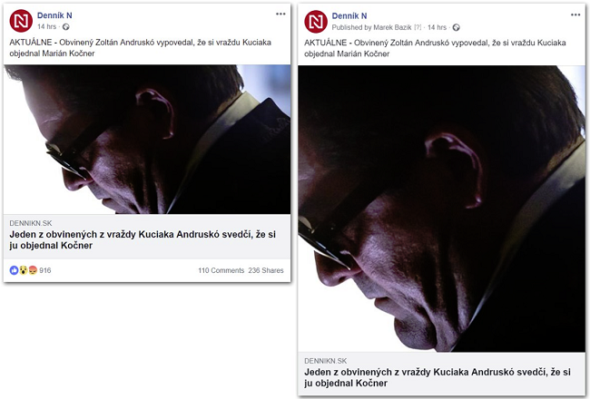 An example of Facebook's link preview test