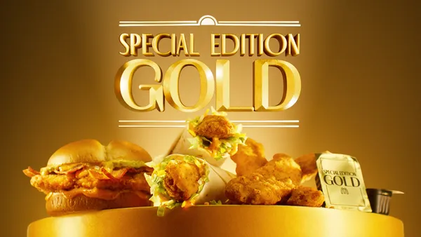 An image of various chicken sandwiches and wraps at McDonald's with a golden background