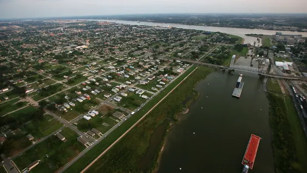An aerial view of a city.