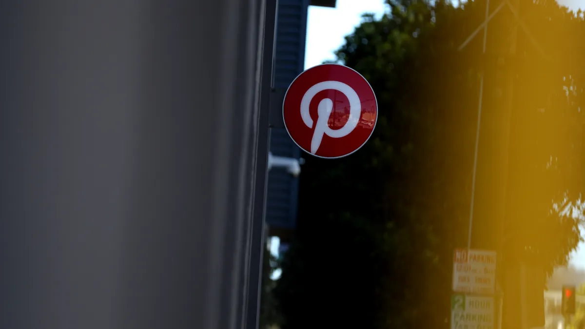 The Pinterest logo is displayed at the headquarters in San Francisco.