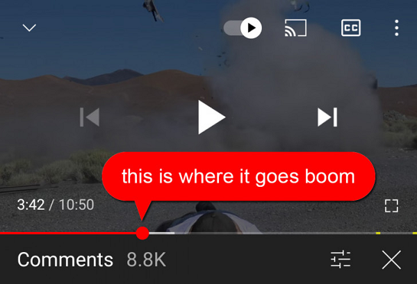 YouTube timed comments