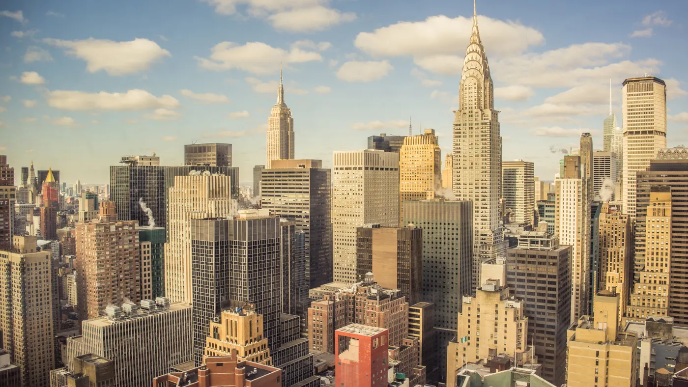 aerial view of New York City skyline - stock photo