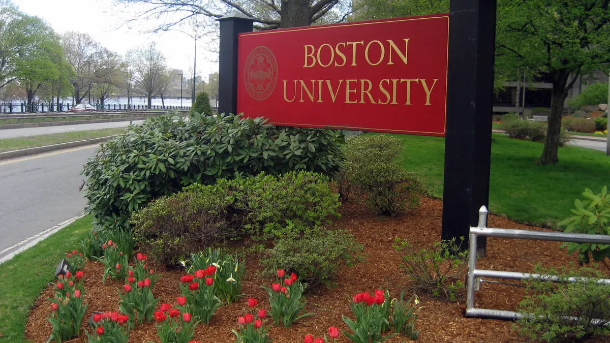 Red university brand sign.