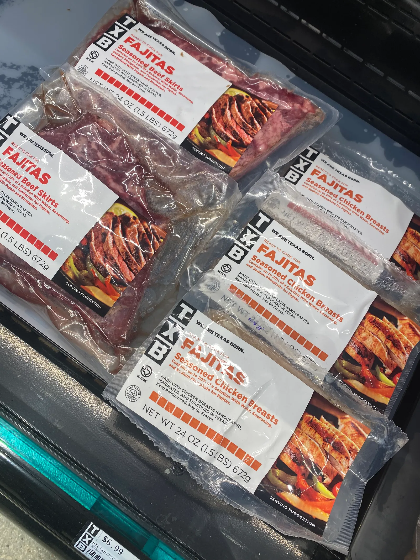 A photo of packets of TXM fajita meat.