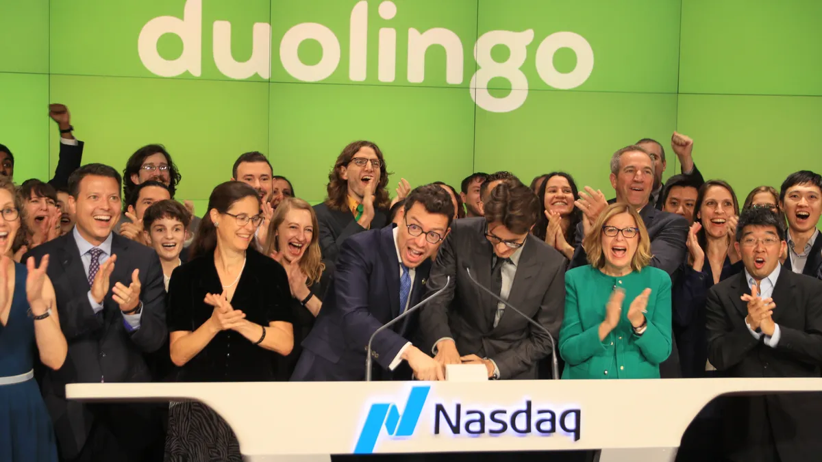 Duolingo on Opening Day; Skaruppa at left