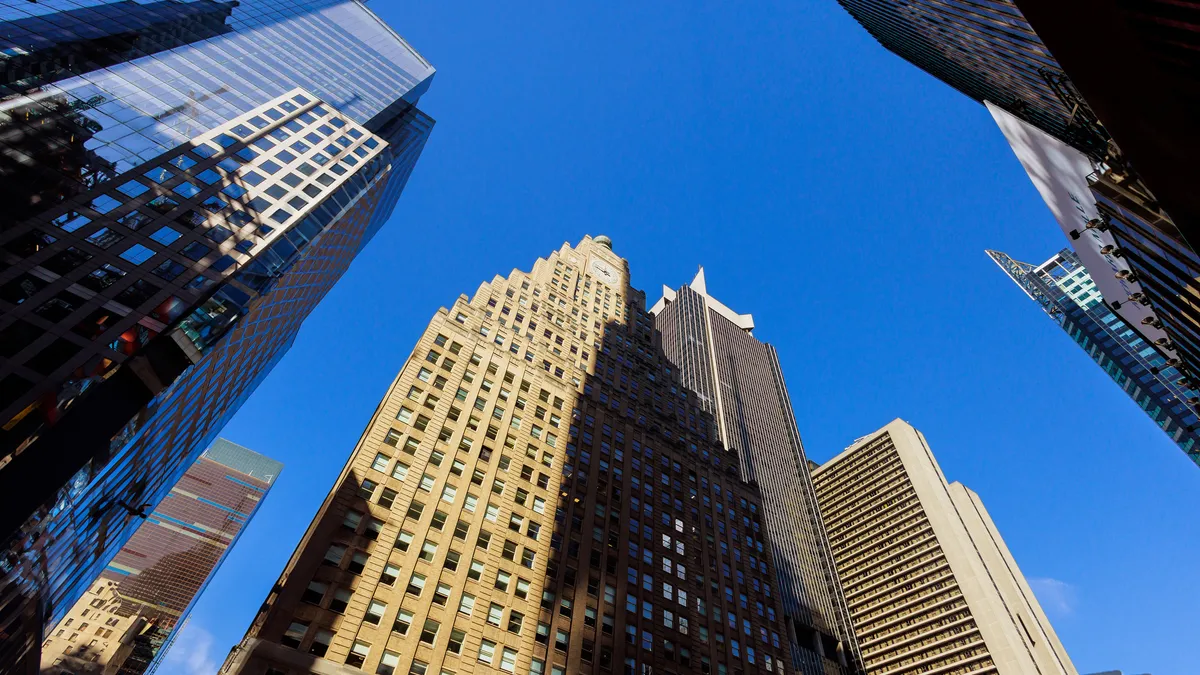 View of New York City office buildings in Manhattan.