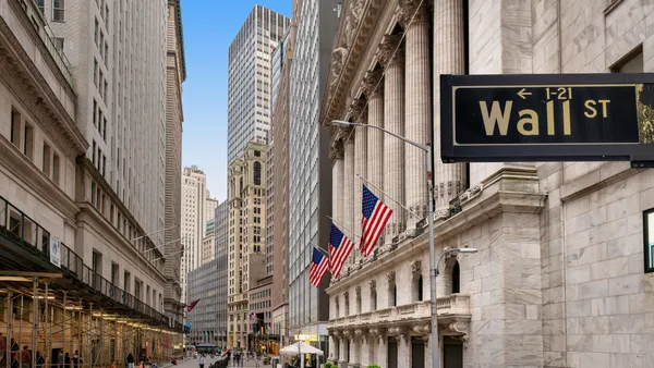A photo of Wall Street in New York City in 2022.