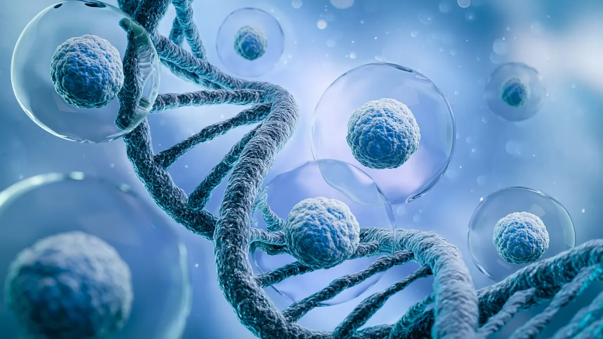 3d rendering of Human cell or Embryonic stem cell microscope background.