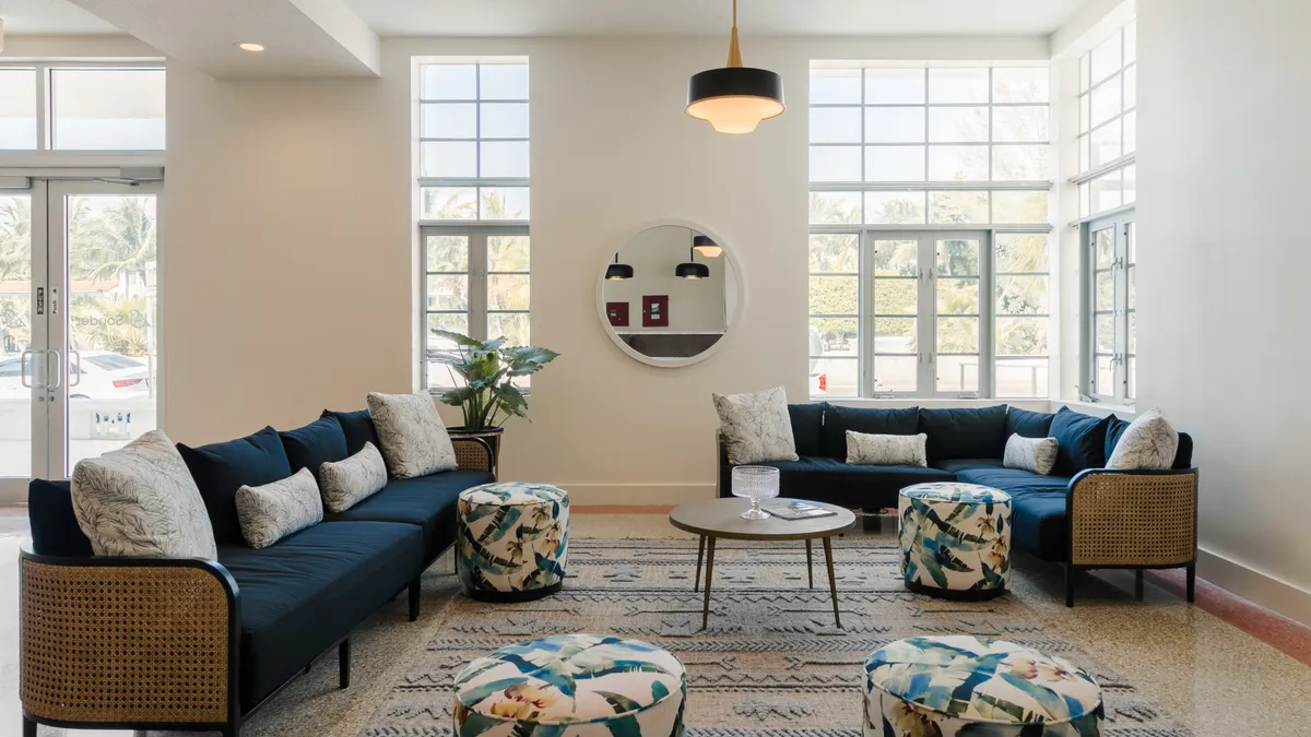 An interior shot of the lobby at Found Miami Beach.