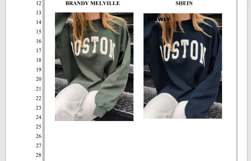 A side by side comparison of two images, a model wearing a green sweatshirt with the word &quot;Boston,&quot; and a nearly identical photo of the sweatshirt in blue.