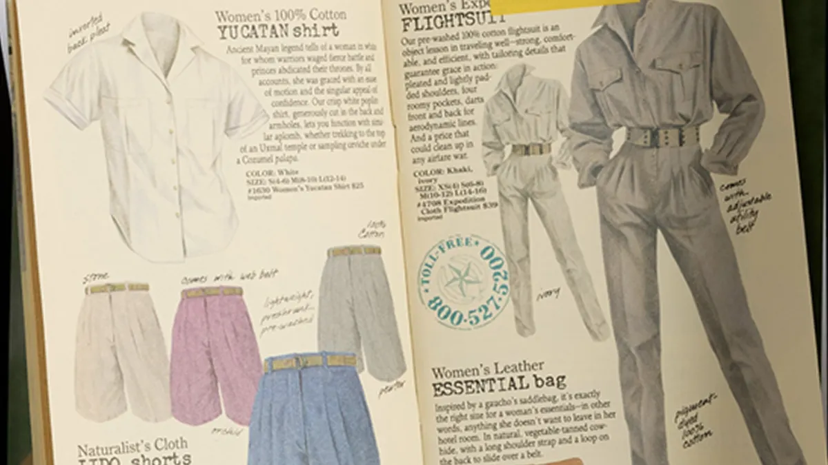 A clothing catalog filled with drawings and descriptions.
