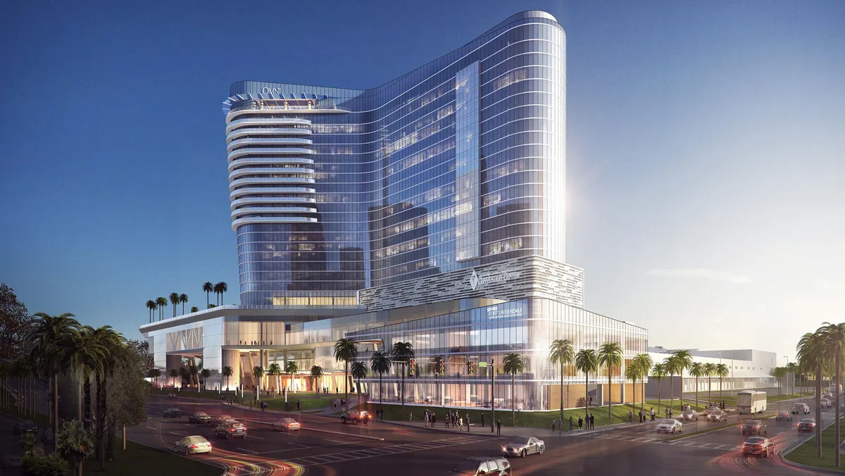A rendering of the exterior of Omni Fort Lauderdale.