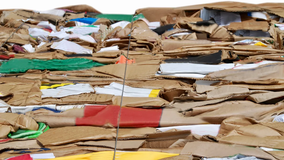 Bale of cardboard for recycling