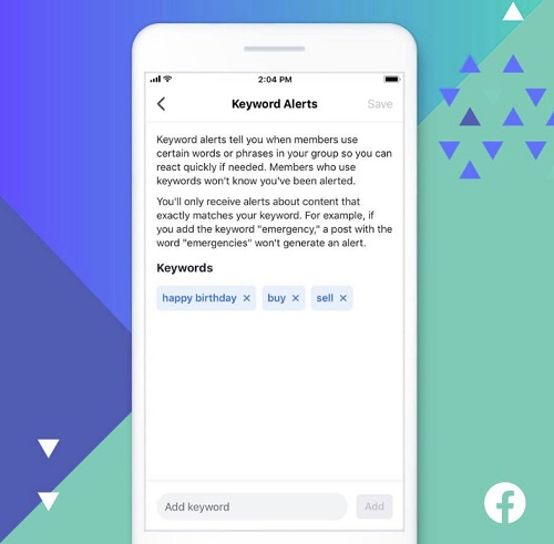 Facebook group keyword alerts
