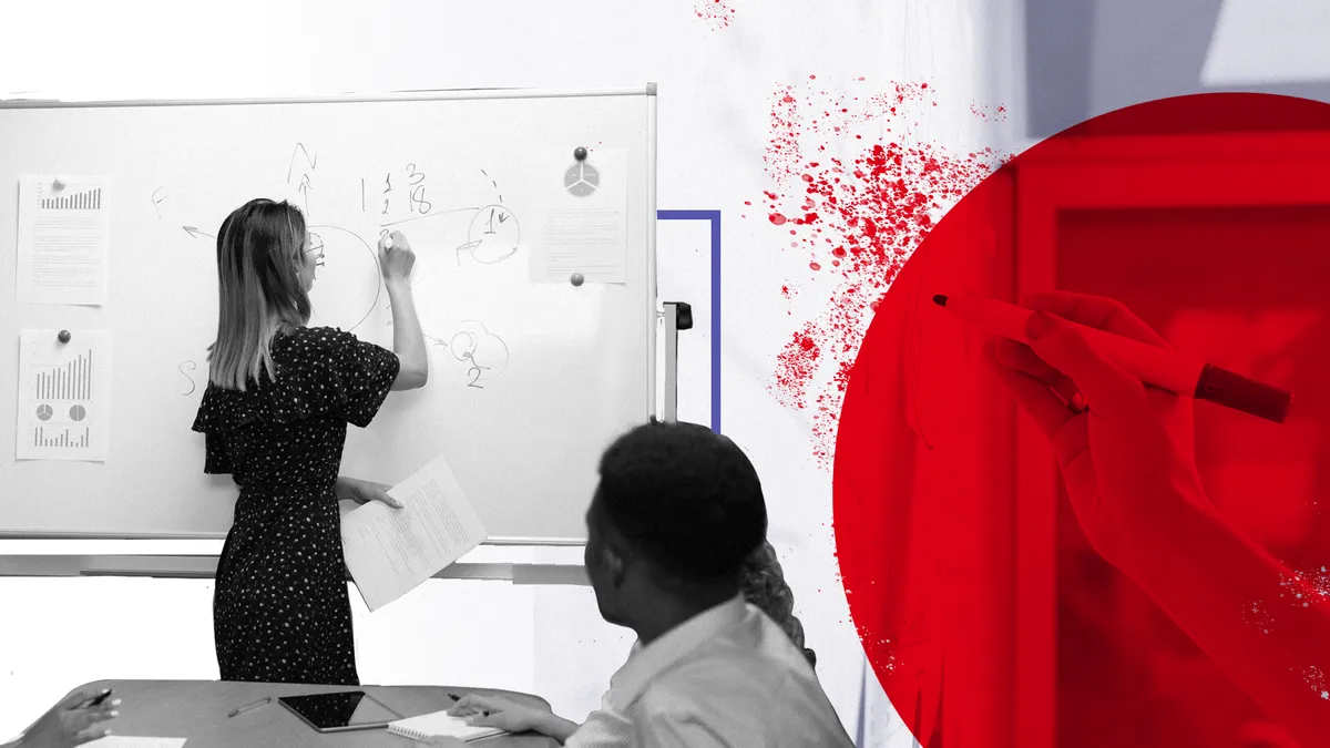 woman writing on whiteboard