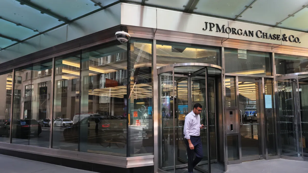 People pass the JPMorgan Chase headquarters building on May 26, 2023 in New York City.