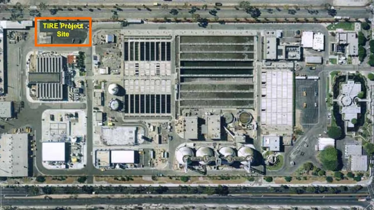 Satellite image of the Terminal Island Water Reclamation Facility with area marked in top left corner denoting renewable energy site.
