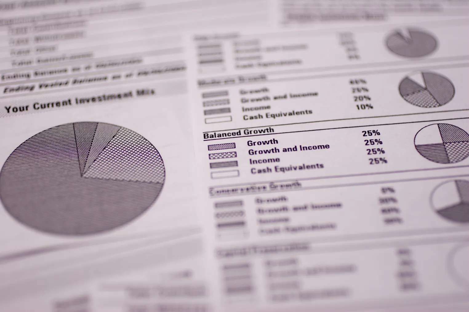 A close-up of an investment portfolio document is pictured.