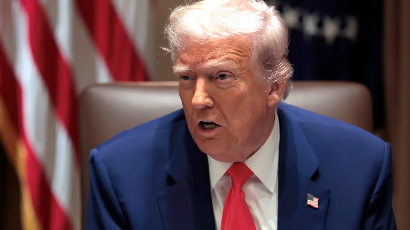 President Donald Trump delivers remarks during a Cabinet meeting at the White House on April 10, 2025 in Washington, DC.
