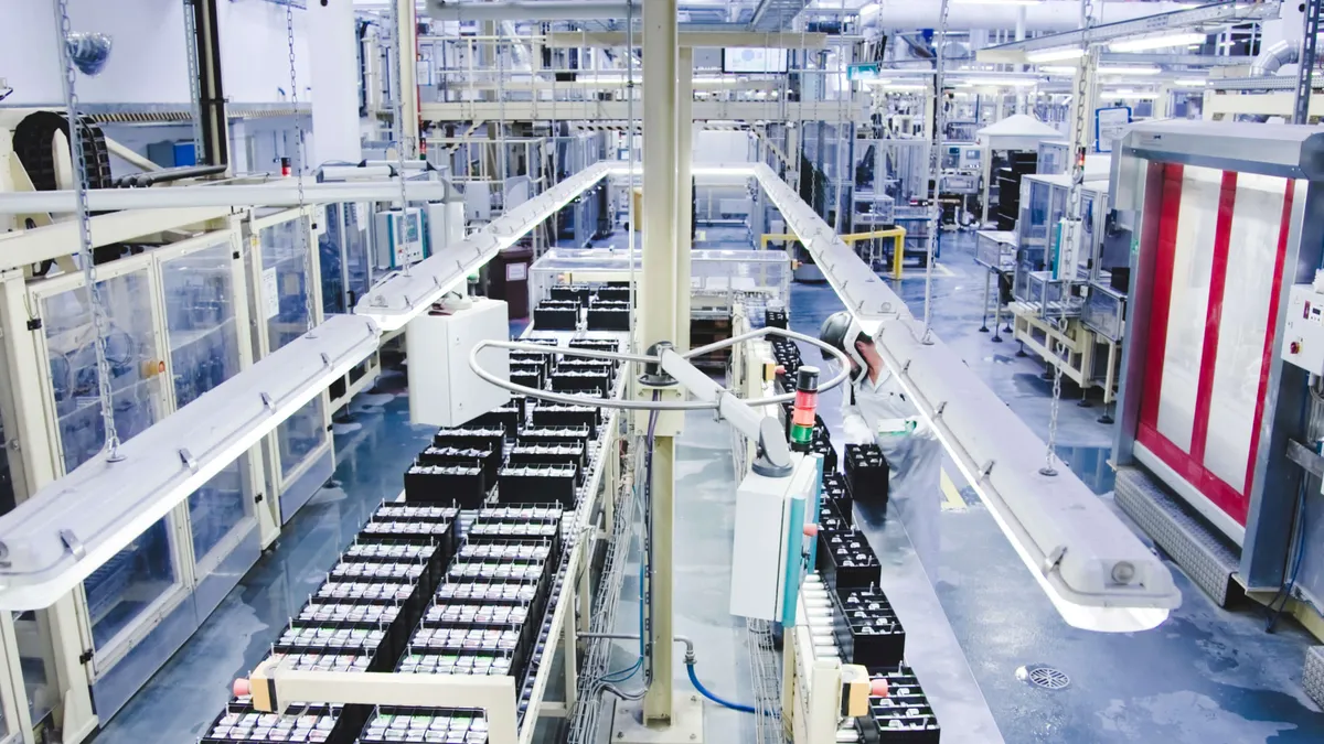 The inside of a battery manufacturing facility.