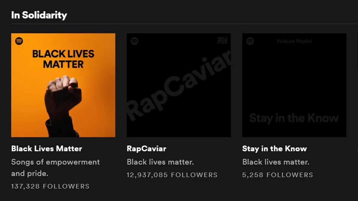 The Spotify homepage altered in order to support Blackout Tuesday on June 2, 2020
