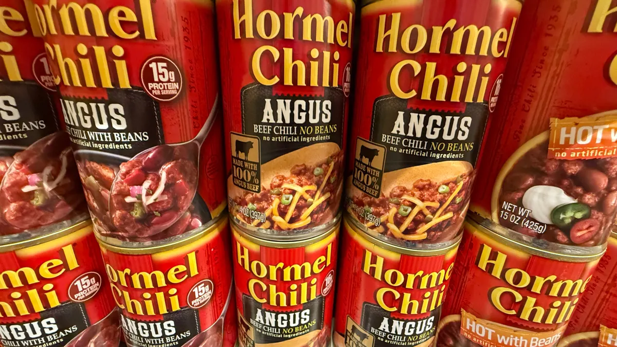 Cans of Hormel chili