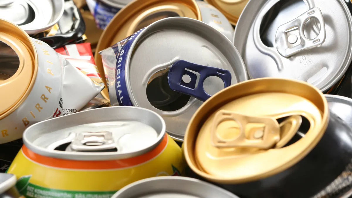 Close-up empty crushed aluminum beverage cans