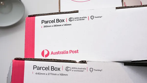 A photo illustration of Australia Post parcel boxes on August 27, 2025 in Melbourne, Australia.