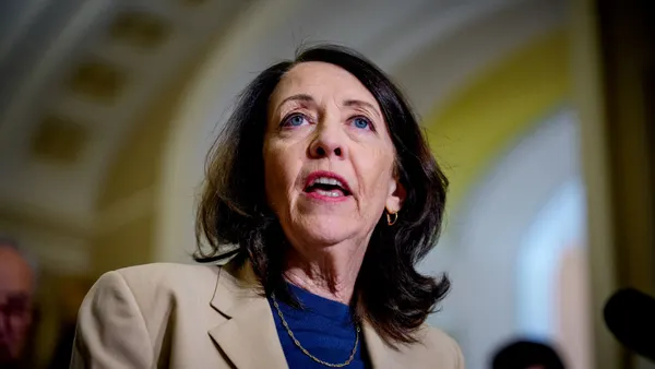 Sen. Maria Cantwell (D-WA) speaks to reporters following a weekly Democratic policy luncheon at the U.S. Capitol Building on June 3, 2025 in Washington, DC.