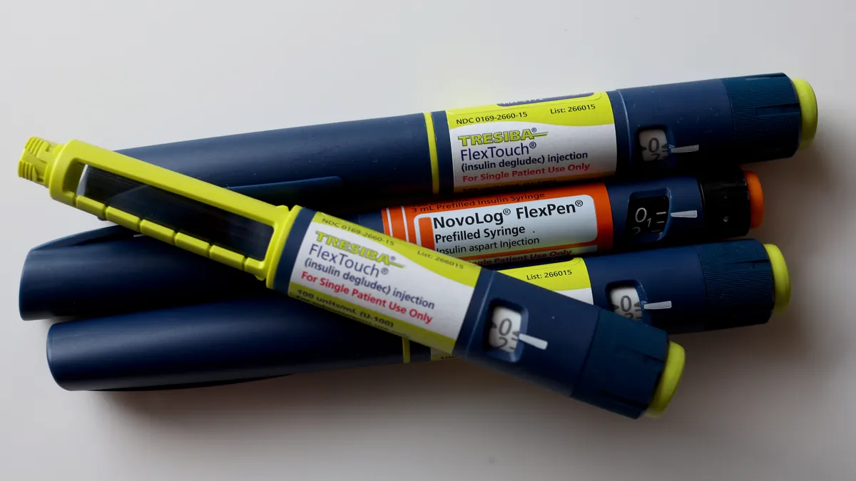 Four insulin pens sit on display manufactured by Novo Nordisk