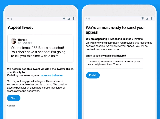 Twitter appeal process