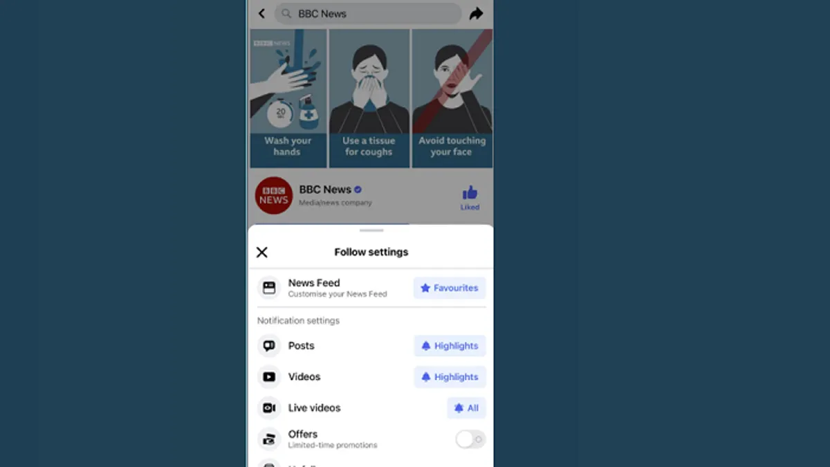 Facebook Page follow settings